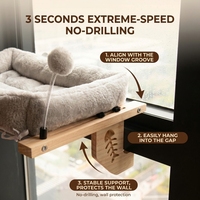 Lit pour chat en bois massif, hamac suspendu à fenêtre avec coussin en peluche, support en os de poisson, emballage carton, pour chats, OEM, vente en gros