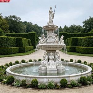 Grande fontaine d'eau en marbre blanc sculpté à la main YOUFINE avec statues pour la décoration de villa - Product Image 3
