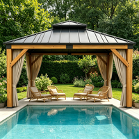 Gazebo d'extérieur haut de gamme robuste avec poteaux en cèdre, toit métallique à double niveau, imperméable et résistant au vent, idéal pour balcon résidentiel, barbecue et salon de jardin