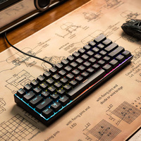 Clavier de jeu à interrupteurs bleus 60 % compact pour gamer, 61 touches, rétroéclairage arc-en-ciel, filaire, blanc, mécanique pour PC