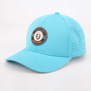 Oem Wholesale Custom Rubber Patch Logo Trendy 6 Panel Golf Sports DAD Hat Waterproof Laser Cut Hole Perforated Baseball Cap