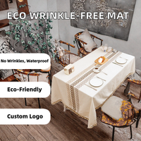 Nappe en coton et lin avec logo personnalisé, motif feuilles, infroissable, imperméable, anti-taches, pour table à manger