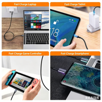 Câble de charge rapide USB C vers USB C 100W 5A 10 Gbps, transfert de données, nylon tressé renforcé, chargeur durable pour ordinateur portable, téléphone, Switch