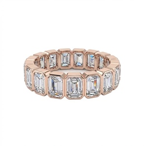 <b>Emerald</b> Bezel Eternity <b>Band</b> Diamond <b>Ring</b> - 9k, 14k 18k Gold - Product Image 4