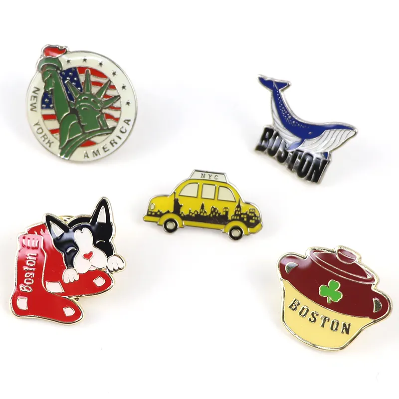 Manufacture custom logo iron tourist souvenir metal brooch enamel lapel pin badge for clothes hats suit