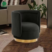 Fauteuil de luxe Moontree Hotel, revêtement en tissu velours doux, fauteuil d'appoint rond avec base pivotante dorée pour salon