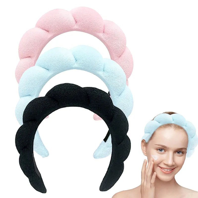Manufacturer wholesale twisted bubble washing face hair band no-slip sponge puffy custom logo makeup spa headband for women
