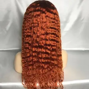 Amara gros expédition rapide orange gingembre couleur vague d'eau cheveux humains dentelle avant bouclés perruque transparent hd dentelle pour les femmes noires