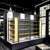 Étagères métalliques à grain de bois de qualité supérieure, présentoirs gondoles double face pour boutiques, magasins de cosmétiques et librairies