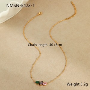 2025 nuevos conjuntos de joyas de circón de colores Waterdrop18k collar impermeable de oro de acero inoxidable elegante collar de diamantes de tres piedras - Product Image 4