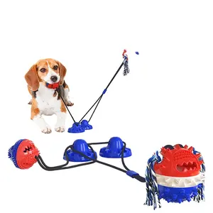 2022 Amazon Hot Sales Squeaky Toys giocattoli interattivi da masticare per cani Tough molare Ball pulizia dei denti con doppie ventose in gomma