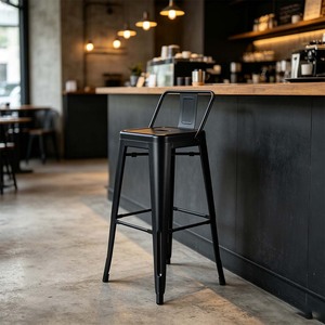 Sgabelli da <span class=keywords><strong>Bar</strong></span> Moderni Industriali Impilabili in Metallo, Altezza Bancone, per Esterni <span class=keywords><strong>e</strong></span> Sala da Pranzo - Product Image 1