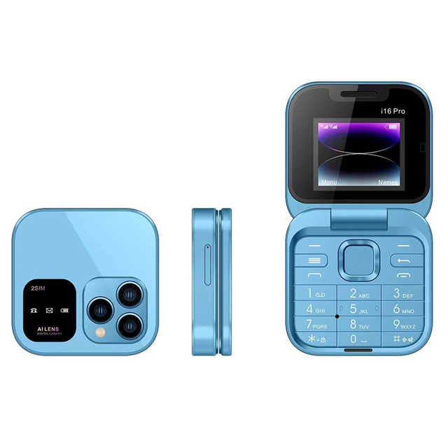 2024 New Design I16 Pro 1.77inch Dual Sim Dual Standby Cheap Price Mini Size Folding Feature Phone