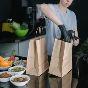 क्राफ्ट पेपर बैग के लिए हैंडल के साथ अल्ट्रा वाइड बड़े कागज उपहार बैग Takeouts, पार्टियों, शॉपिंग, खाद्य पैकिंग, Recyclable