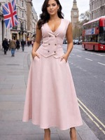 Ensemble robe-veste pour femmes, veste sans manches à col en V, jupe longue plissée taille haute, ensemble 2 pièces pour soirée, grande taille