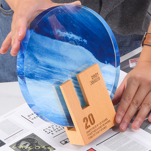 Medaglia trofeo con base in legno di cristallo personalizzato di alta qualità premio per <span class=keywords><strong>la</strong></span> fiera sportiva menzione d'onore trofeo UV stampa a colori - Product Image 3