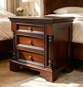 Traditional Dark <b>Walnut</b> Wood Nightstand 3-<b>Drawer</b> Antique Turned Leg Bedroom Storage Cabinet - Product Image 1