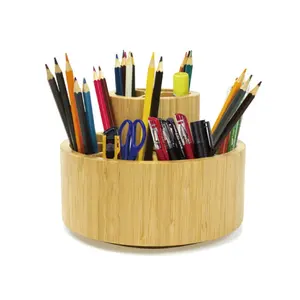 Porte-stylo rotatif rond personnalisé en bambou d'usine BSCI et organisateur pour une utilisation de bureau et de tiroir