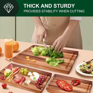 Wooden Acacia Cutting Board <b>Set</b> Rectangle Kitchen Cheese Vegetable Chopping Block - Product Image 3