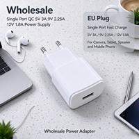 Logo Kustom Single Port QC 5V 3A 9V 2.25A 12V 1.8A EU Plug Power Supply untuk Ponsel Kamera Speaker Perangkat Pengisi Daya Telepon