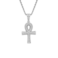 CN340 Collier chaîne corde Hip Hop avec pendentif petit croix en laiton plaqué or et micro-pavé de zircone cubique, Bijoux unisexe, Cadeau de fête