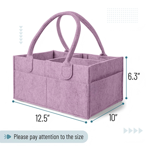 Lavender Dream Portable Felt Diaper Holder Nursery <b>Storage</b> Basket for Wipes & Baby Stuff <b>Collapsible</b> Baby Organizers - Product Image 2