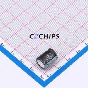 DHC035M337H134S1AA ตัวเก็บประจุอลูมิเนียมอิเล็กโทรไลติกผ่านรู D10xL13mm 330uF 20% 35V 411mA-120Hz - Product Image 1