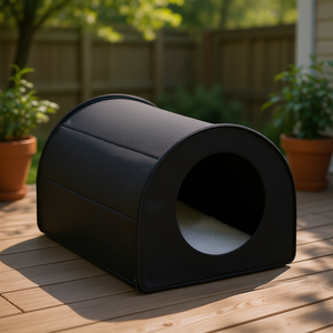 Maison pour chat portable noire en forme de demi-cercle en polaire pour l'intérieur et l'extérieur, meubles chauffants d'hiver pour plusieurs chats - Product Image 2