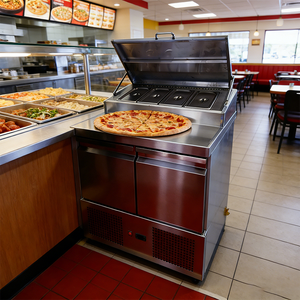 Table de préparation à pizza réfrigérée en acier inoxydable à double température 1,8 m avec contrôle électronique de la température et économie d'énergie - Product Image 4