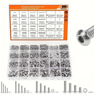 304 Stainless Steel Hex Button Head <b>Cap</b> <b>Bolts</b> Nuts Washers Kit 600 Pieces ISO7380 A2-70 Grade Diy Standard Use - Product Image 1