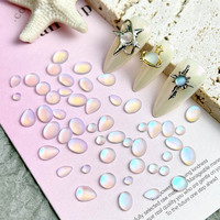 Nouvelles décorations pour ongles : combinaison de diamants ovales et en forme de goutte d'eau, en verre mat bleu, pour professionnels de l'onglerie