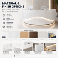 Comptoir de réception incurvé moderne pour hall d'entreprise, comptoir d'entrée de bâtiment de luxe, bureau sur mesure blanc brillant avec logo