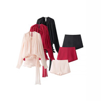 Unregelmäßiges Mini-Kleid Elegantes Langarm-Kleid Einfarbig Plissiert Ausgestelltes Damen-Partykleid Figurbetont Kurzes Sexy Damen-Minikleid 3704
