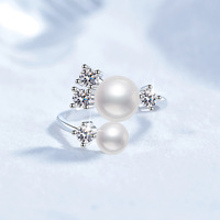 Bague tendance en argent sterling 925 avec perle d'eau douce de 5,5-6 mm et moissanite taille ronde de 0,2 ct, certifiée GRA, pour femme
