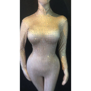 Phụ Nữ Rhinestone Bodycon Sexy Phụ Nữ Câu Lạc Bộ Trang Phục Thời Trang Dài Tay Romper Jumpsuit Woman Party Show Combinason Danse Strass - Product Image 5