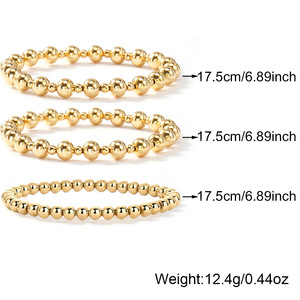 Bracelet unisexe PAVOI en alliage plaqué or jaune 14 carats avec perles irrégulières, trio |   Ensemble de 3 bracelets extensibles vintage pour cadeau - Product Image 1