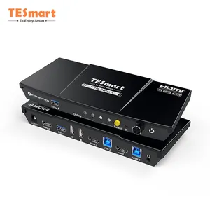 Tesmart USB 3.0 HDMI KVM Switcher 1จอมอนิเตอร์2เครื่องคอมพิวเตอร์4K @ 60Hz พร้อมปุ่มฮอตระบบเสียง EDID L/R รีโมทสวิตช์ KVM 2พอร์ต