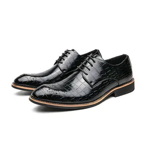 Men's Classic Alligator Pattern Leather Dress Shoes Breathable Office Style Spring for Business Flat Oxford Wedding Formal Shoes