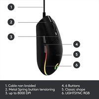 Mouse Gaming Logitech G102 Original Optik 8000DPI, Silent Wired USB RGB, Ergonomis untuk PC Laptop Komputer, Tersedia