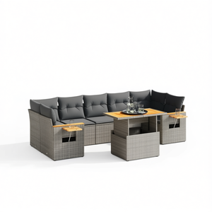 Conjunto de Sofá de Jardín de Ratán Gris, 6 Plazas, Muebles de Exterior de Diseño Contemporáneo, Estructura de Mimbre Resistente a la Intemperie - Product Image 1