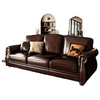 Canapé d'angle en cuir véritable style rétro américain, 3 places, avec accoudoirs rivetés et capitonnés, en forme de L, pour hôtel, villa, salon
