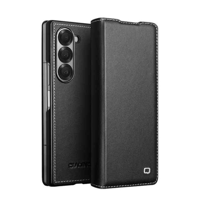 2025 QIALINO Top Quality Full Grain Handmade Phone Leather Flip Case for Samsung Galaxy Z Fold 6