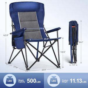 Chaises <span class=keywords><strong>de</strong></span> <span class=keywords><strong>camping</strong></span> et <span class=keywords><strong>de</strong></span> pique-nique surdimensionnées, robustes, capacité 500 lb, dossier haut <span class=keywords><strong>de</strong></span> 29,52 pouces, design pliable portable, porte-gobelet, poche latérale - Product Image 2