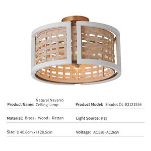 Lámpara de Techo Moderna de Latón, Estilo Nórdico, de Madera y Ratán, para Dormitorio o Villa, Diseño Tejido, Lámpara de Techo <span class=keywords><strong>Navarro</strong></span> Natural - Product Image 4