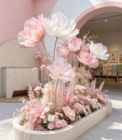 Bunga Raksasa Pink Grosir L-217 untuk Pernikahan, Bunga Raksasa Buatan 2m, Bunga Organza Buatan untuk Dekorasi Acara