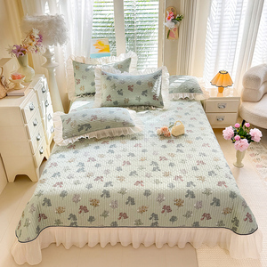 Ensemble de literie matelassé à fleurs de style français, <span class=keywords><strong>couvre</strong></span>-<span class=keywords><strong>lit</strong></span> en coton à volants en dentelle - Product Image 2