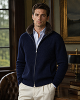 Pull personnalisé 7GG avec col en fourrure de lapin, 100% coton, style Old Money, pull à fermeture éclair intégrale