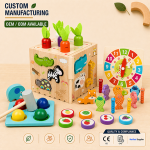 Cubo de Actividades de Madera 8 en 1, Juguete Montessori para Niños Pequeños, Juego Educativo de Cosecha de Zanahorias, Clasificación de Formas y Golpeteo - Product Image 1