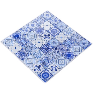 Mosaïque de carreaux en verre cristal à motif floral arabesque antique noir et blanc - Product Image 4