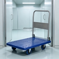 Chariot à plateforme en plastique à quatre roues pour hôtel, stockage commercial et manutention de matériaux